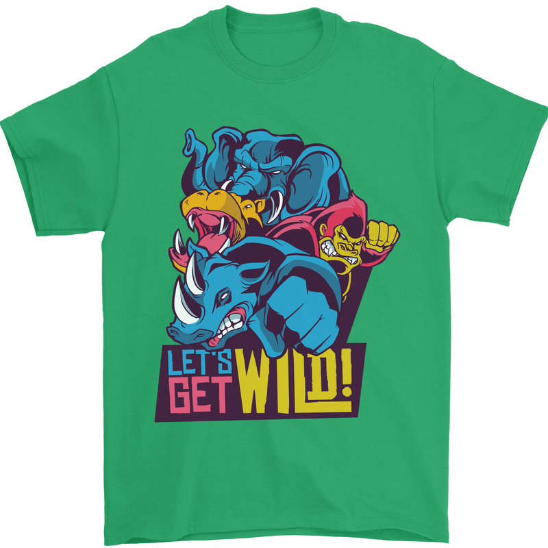 Lets Get Wild Rhino Gorilla Elephant Hippo Mens T-Shirt Cotton Gildan Irish Green