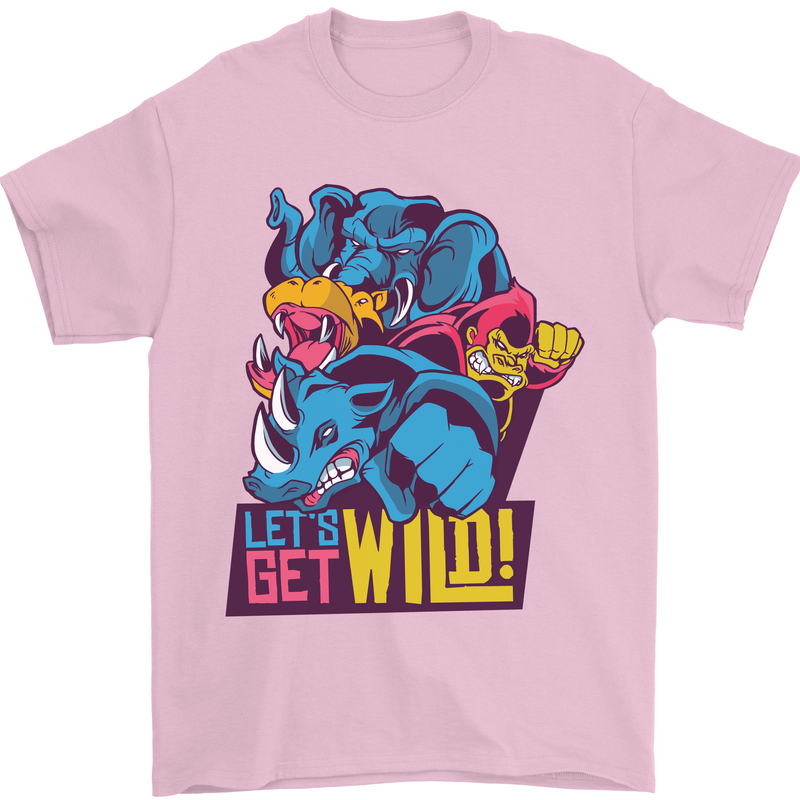 Lets Get Wild Rhino Gorilla Elephant Hippo Mens T-Shirt Cotton Gildan Light Pink