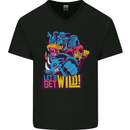 Lets Get Wild Rhino Gorilla Elephant Hippo Mens V-Neck Cotton T-Shirt Black