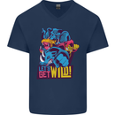 Lets Get Wild Rhino Gorilla Elephant Hippo Mens V-Neck Cotton T-Shirt Navy Blue