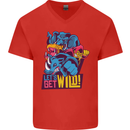 Lets Get Wild Rhino Gorilla Elephant Hippo Mens V-Neck Cotton T-Shirt Red