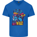 Lets Get Wild Rhino Gorilla Elephant Hippo Mens V-Neck Cotton T-Shirt Royal Blue
