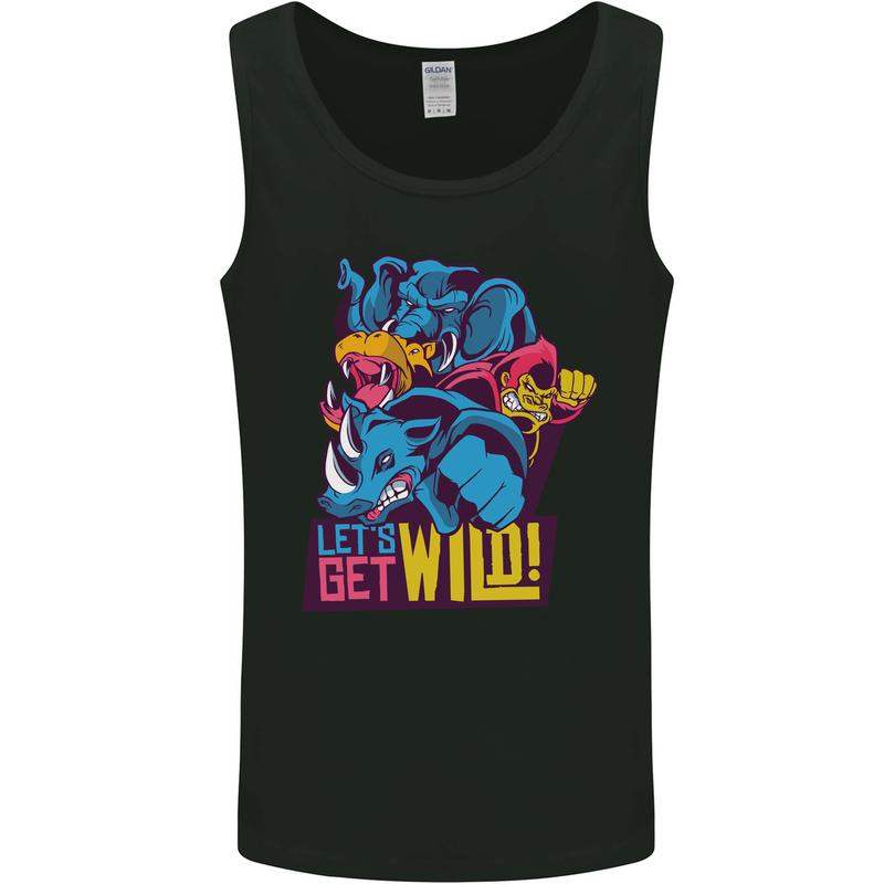 Lets Get Wild Rhino Gorilla Elephant Hippo Mens Vest Tank Top Black