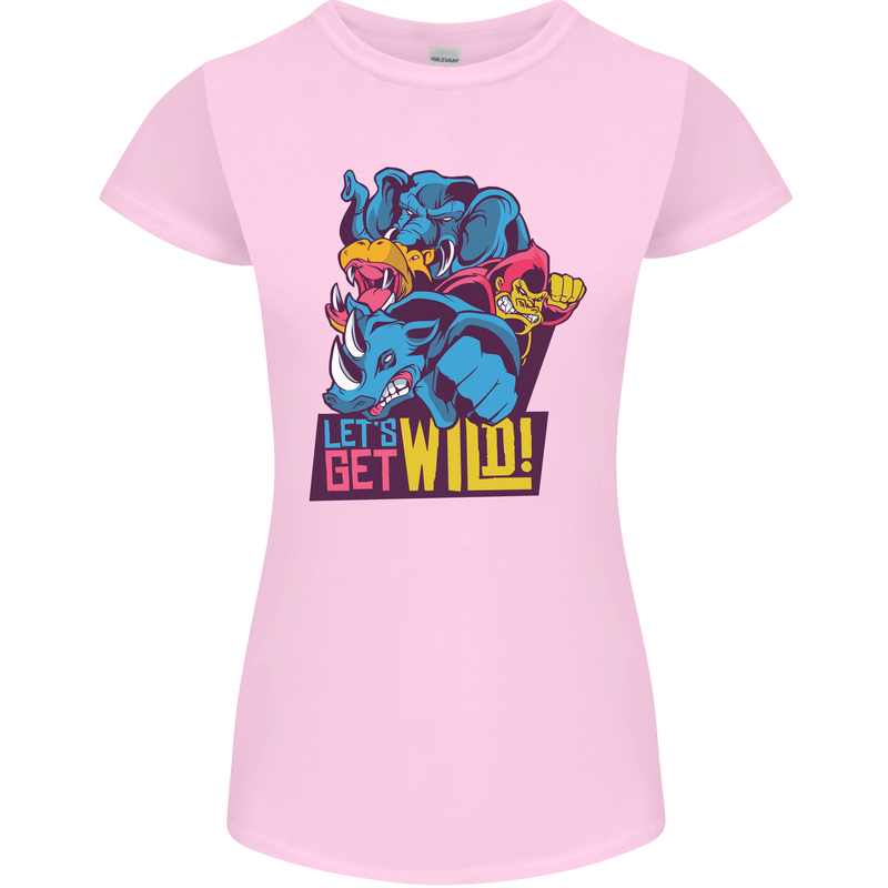 Lets Get Wild Rhino Gorilla Elephant Hippo Womens Petite Cut T-Shirt Light Pink