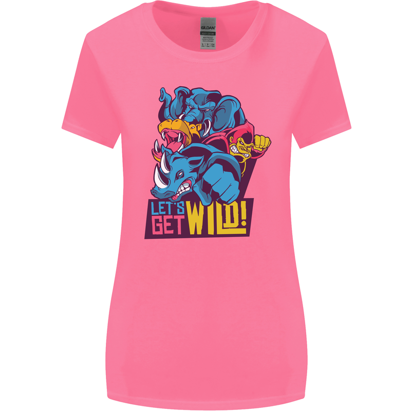 Lets Get Wild Rhino Gorilla Elephant Hippo Womens Wider Cut T-Shirt Azalea