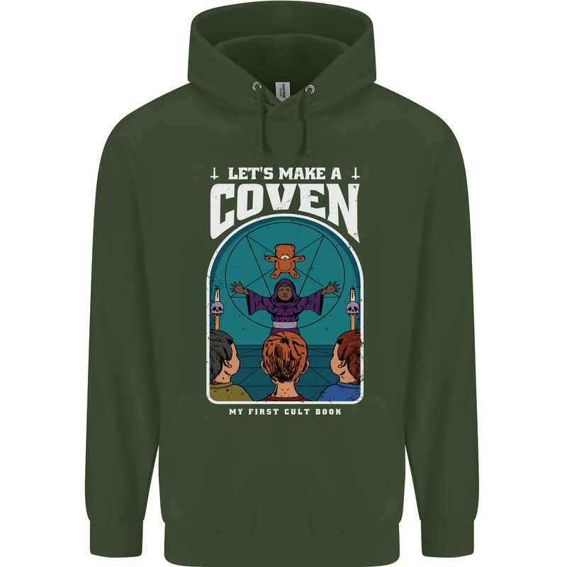 Lets Make a Coven Halloween Satanic Horror Childrens Kids Hoodie Forest Green