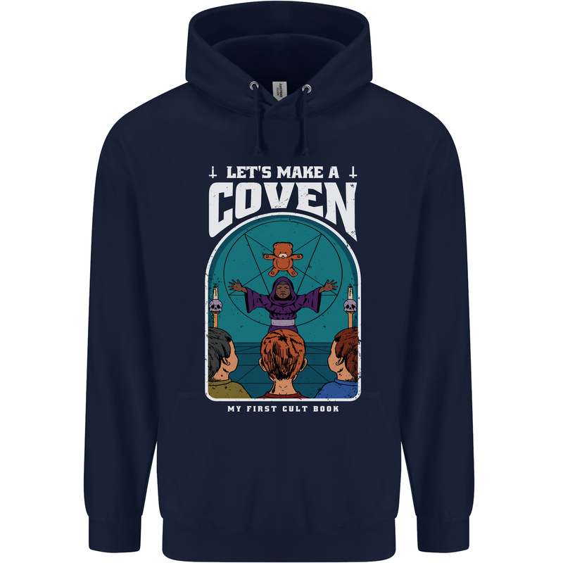 Lets Make a Coven Halloween Satanic Horror Childrens Kids Hoodie Navy Blue