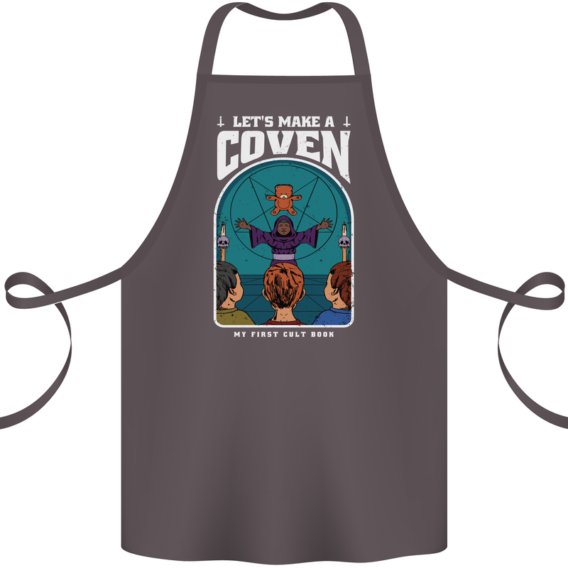 Lets Make a Coven Halloween Satanic Horror Cotton Apron 100% Organic Dark Grey
