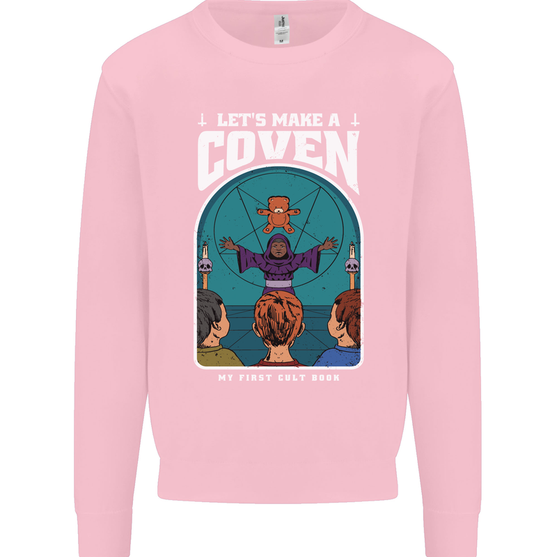 Lets Make a Coven Halloween Satanic Horror Kids Sweatshirt Jumper Light Pink