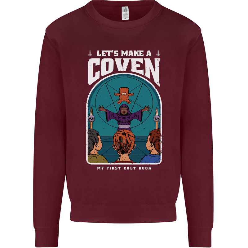 Lets Make a Coven Halloween Satanic Horror Kids Sweatshirt Jumper Maroon