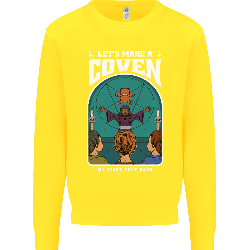 Lets Make a Coven Halloween Satanic Horror Kids Sweatshirt Jumper Yellow