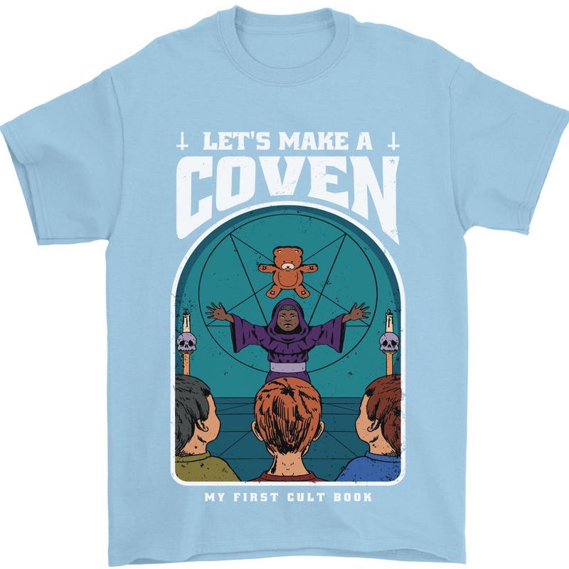 Lets Make a Coven Halloween Satanic Horror Mens T-Shirt Cotton Gildan Light Blue