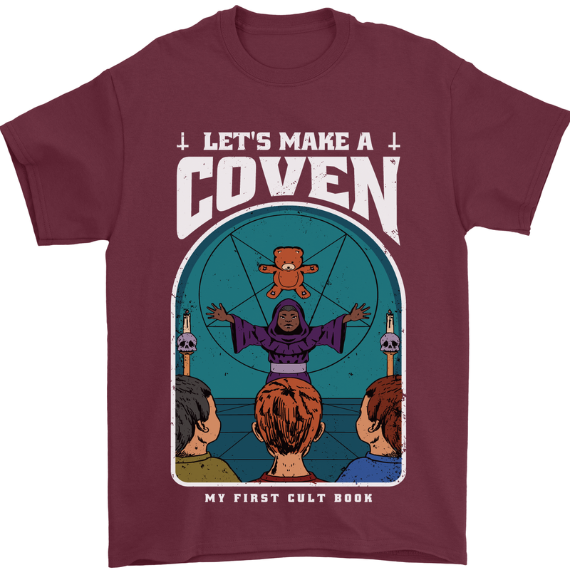 Lets Make a Coven Halloween Satanic Horror Mens T-Shirt Cotton Gildan Maroon