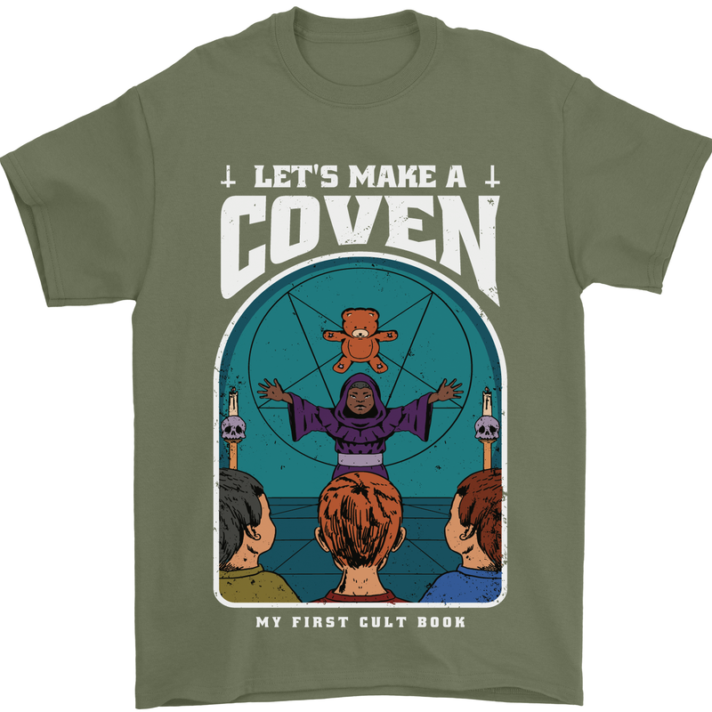 Lets Make a Coven Halloween Satanic Horror Mens T-Shirt Cotton Gildan Military Green
