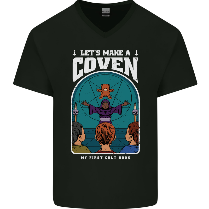 Lets Make a Coven Halloween Satanic Horror Mens V-Neck Cotton T-Shirt Black