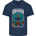 Lets Make a Coven Halloween Satanic Horror Mens V-Neck Cotton T-Shirt Navy Blue