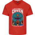 Lets Make a Coven Halloween Satanic Horror Mens V-Neck Cotton T-Shirt Red