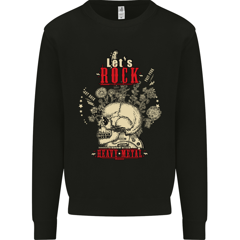 Lets Rock Heavy Metal Skull Kids Sweatshirt Jumper Black