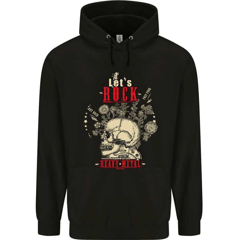 Lets Rock Heavy Metal Skull Mens 80% Cotton Hoodie Black