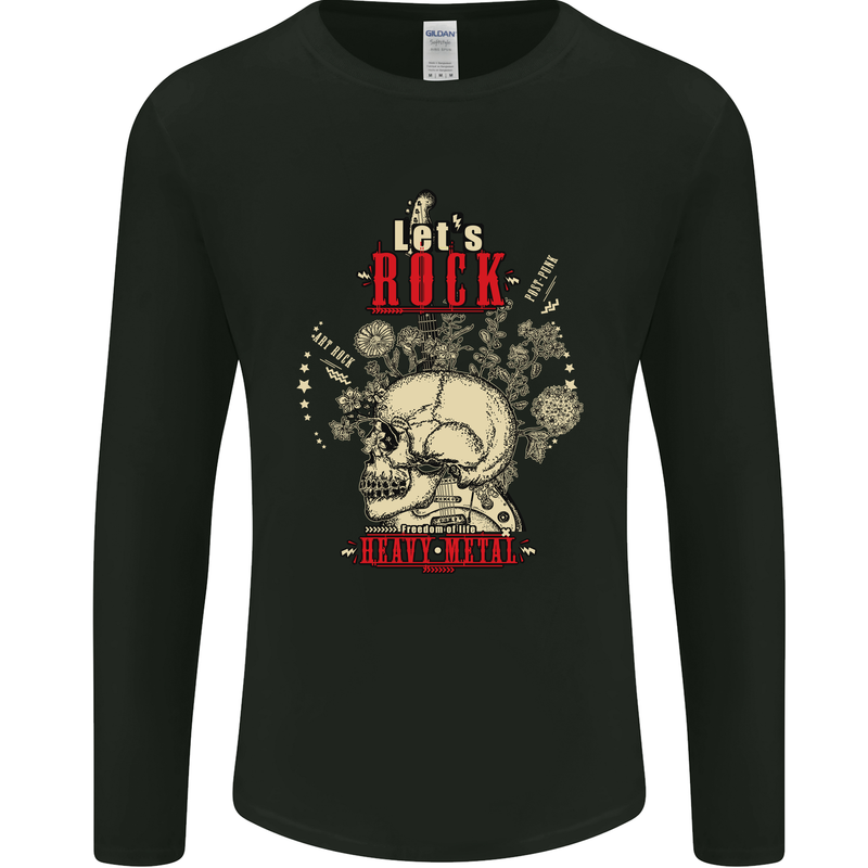 Lets Rock Heavy Metal Skull Mens Long Sleeve T-Shirt Black