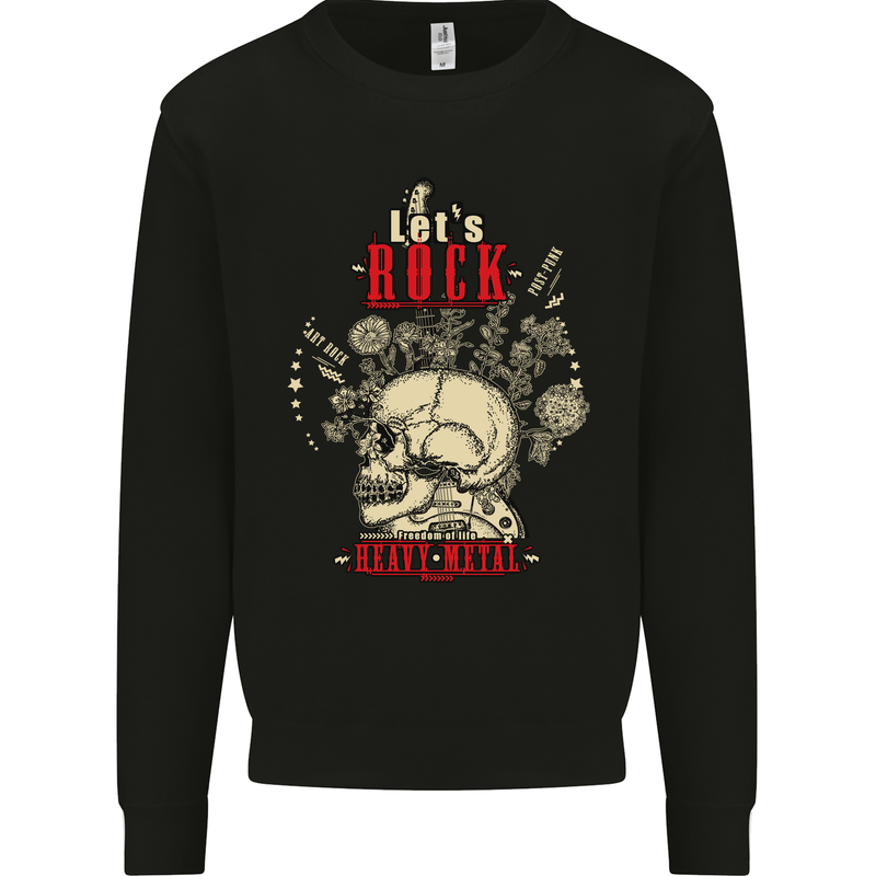 Lets Rock Heavy Metal Skull Mens Sweatshirt Jumper Black