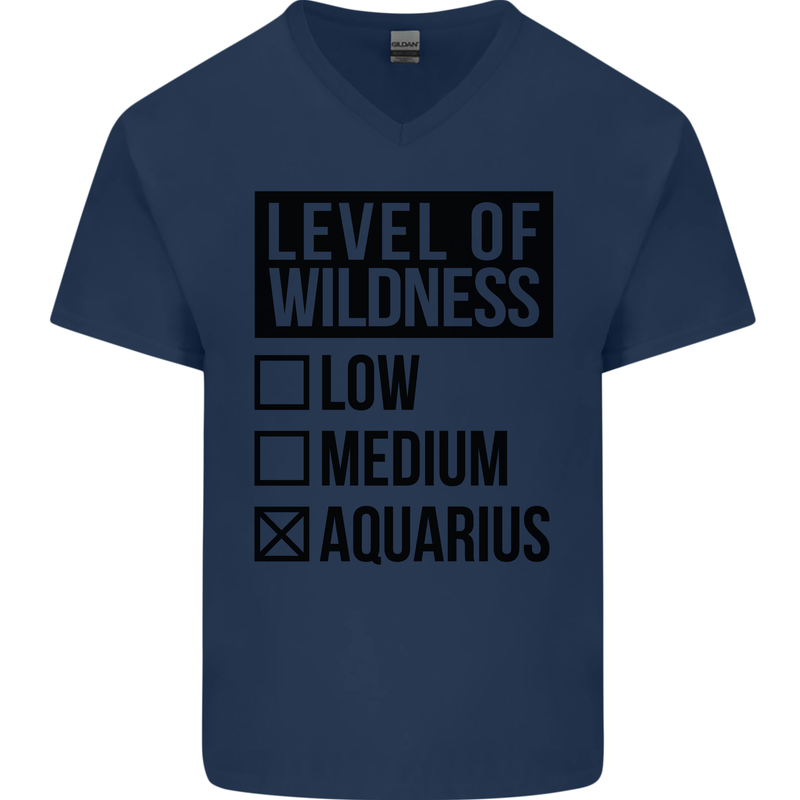 Levels of Wildness Aquarius Mens V-Neck Cotton T-Shirt Navy Blue