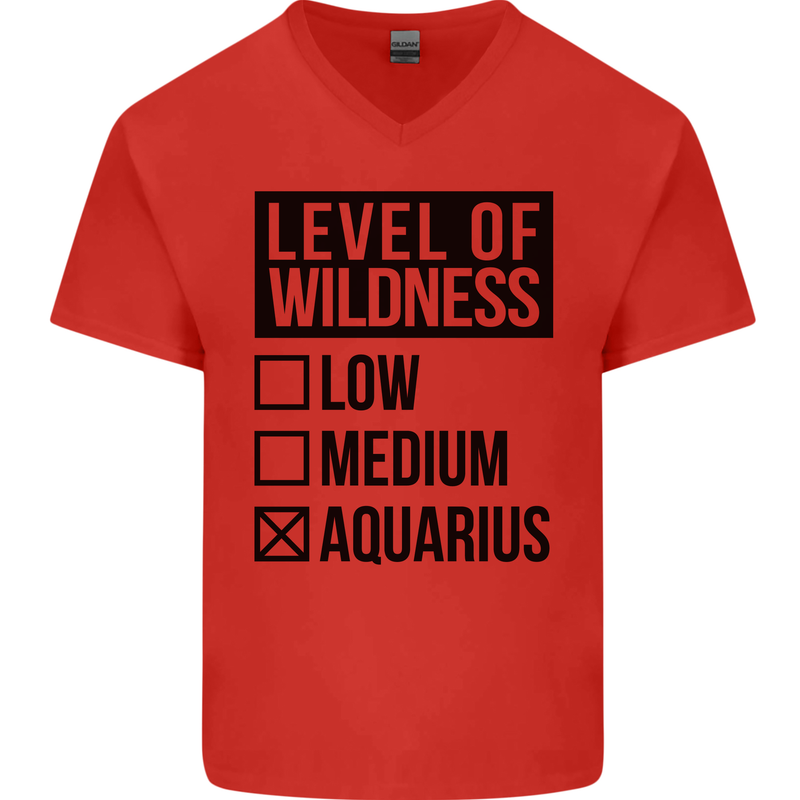 Levels of Wildness Aquarius Mens V-Neck Cotton T-Shirt Red