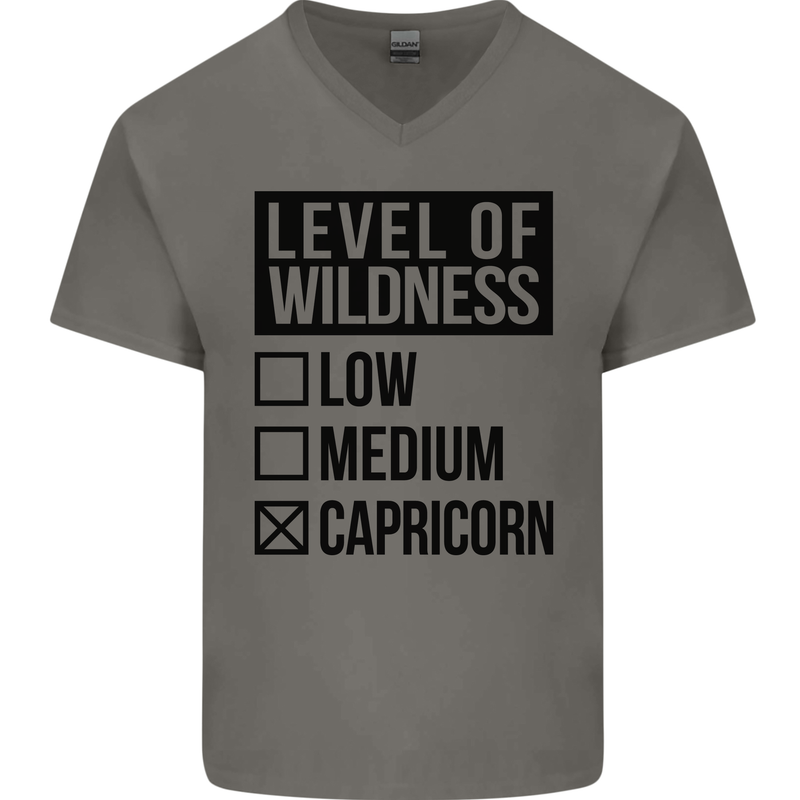 Levels of Wildness Capricorn Mens V-Neck Cotton T-Shirt Charcoal