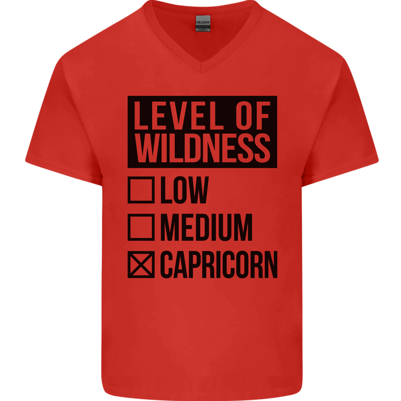 Levels of Wildness Capricorn Mens V-Neck Cotton T-Shirt Red