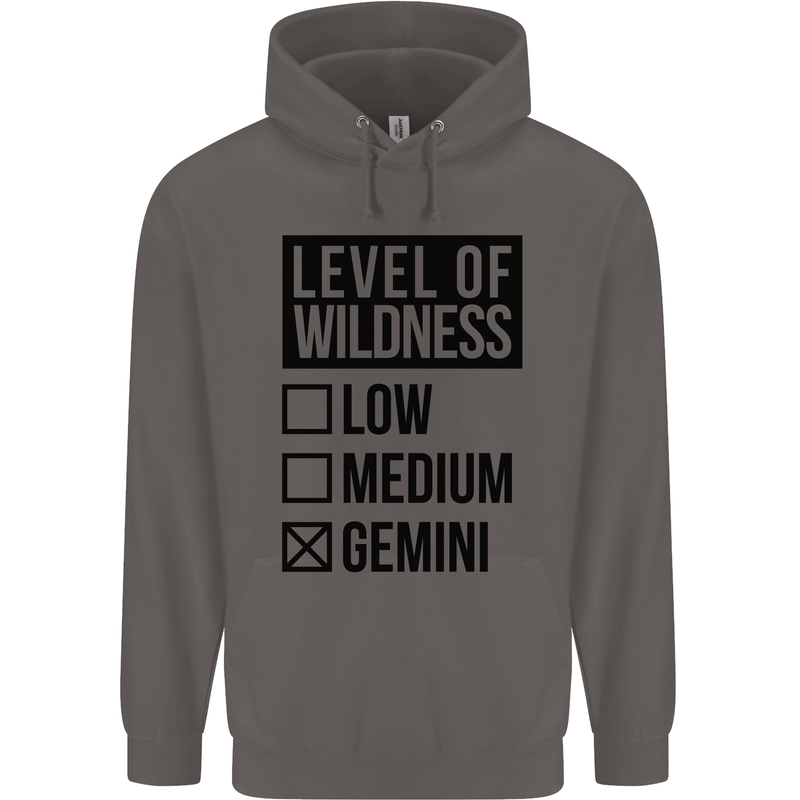 Levels of Wildness Gemini Mens 80% Cotton Hoodie Charcoal
