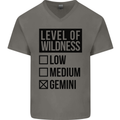 Levels of Wildness Gemini Mens V-Neck Cotton T-Shirt Charcoal