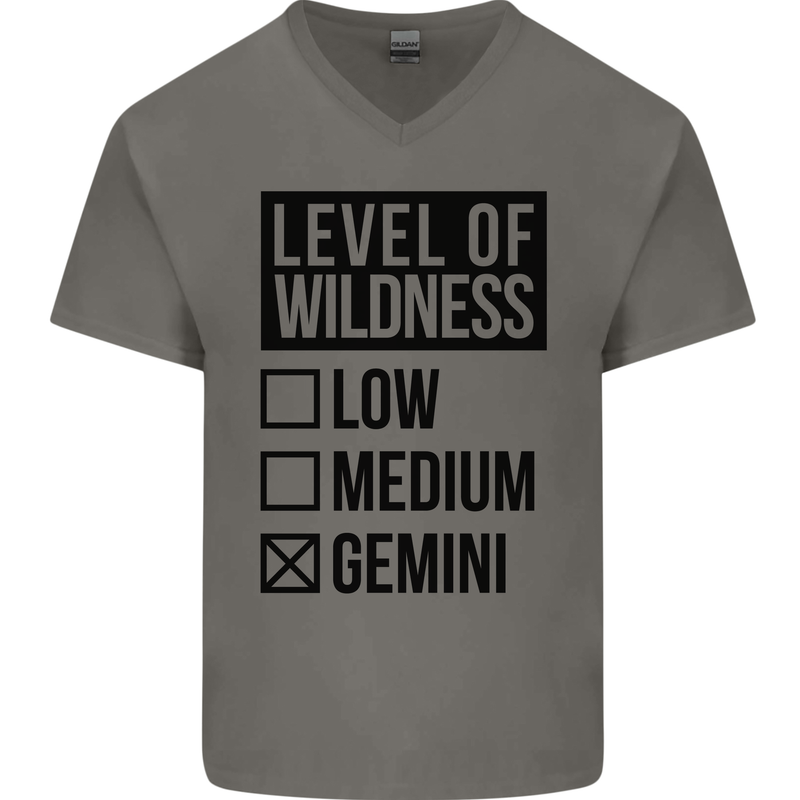 Levels of Wildness Gemini Mens V-Neck Cotton T-Shirt Charcoal