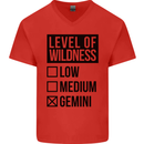 Levels of Wildness Gemini Mens V-Neck Cotton T-Shirt Red