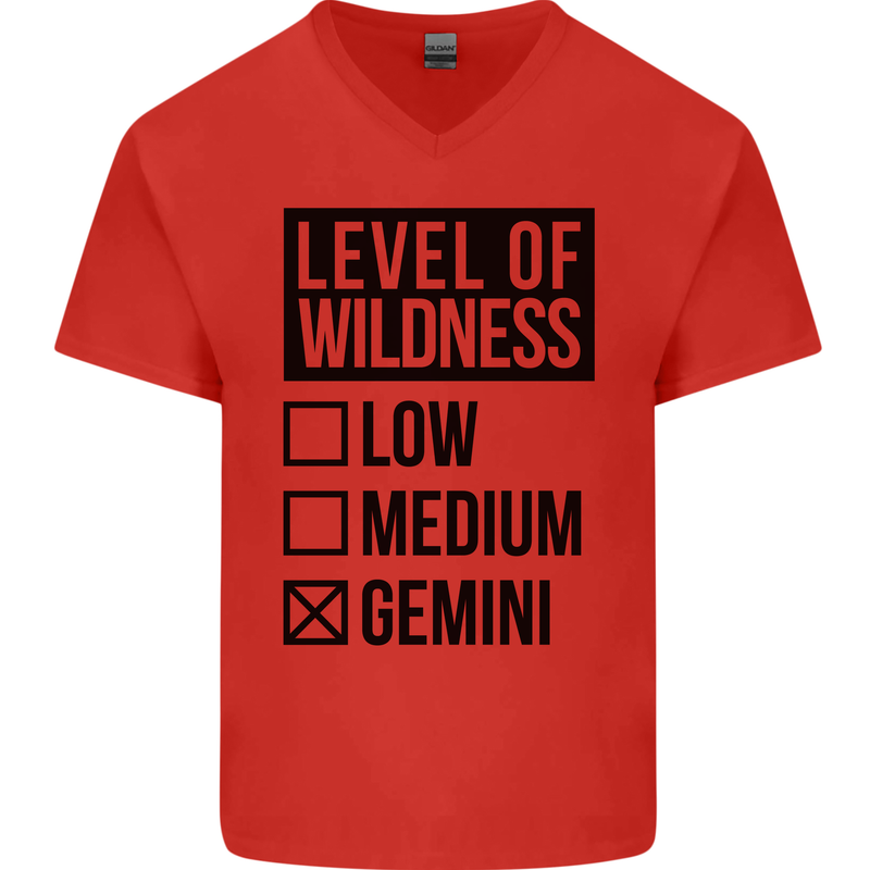 Levels of Wildness Gemini Mens V-Neck Cotton T-Shirt Red