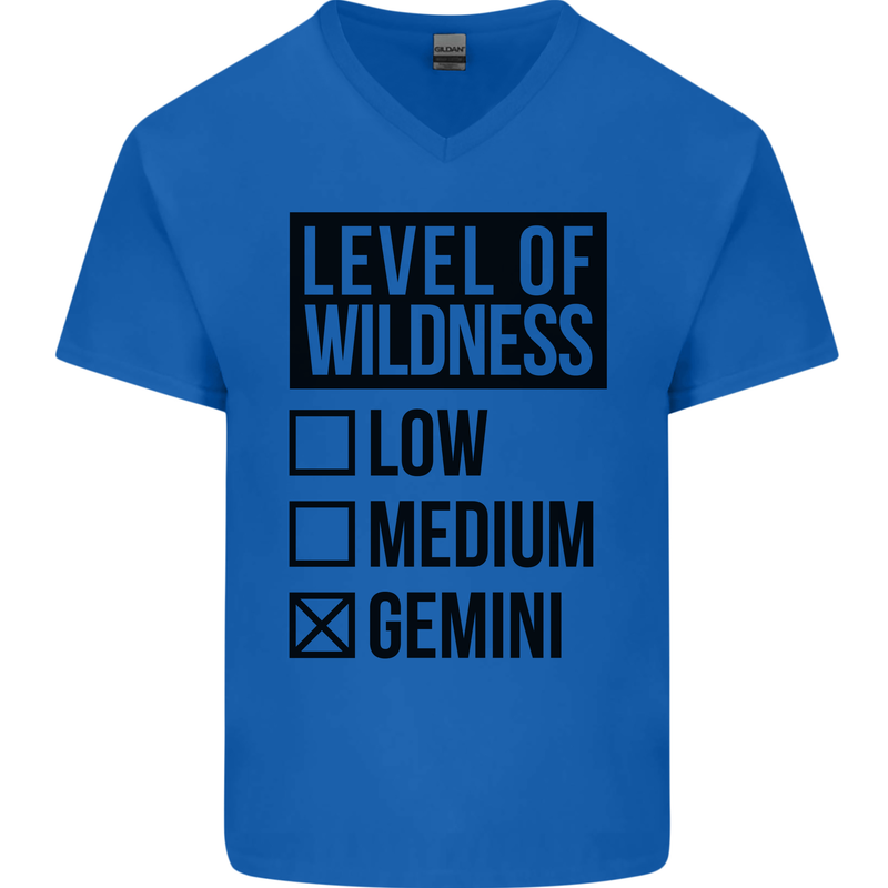 Levels of Wildness Gemini Mens V-Neck Cotton T-Shirt Royal Blue