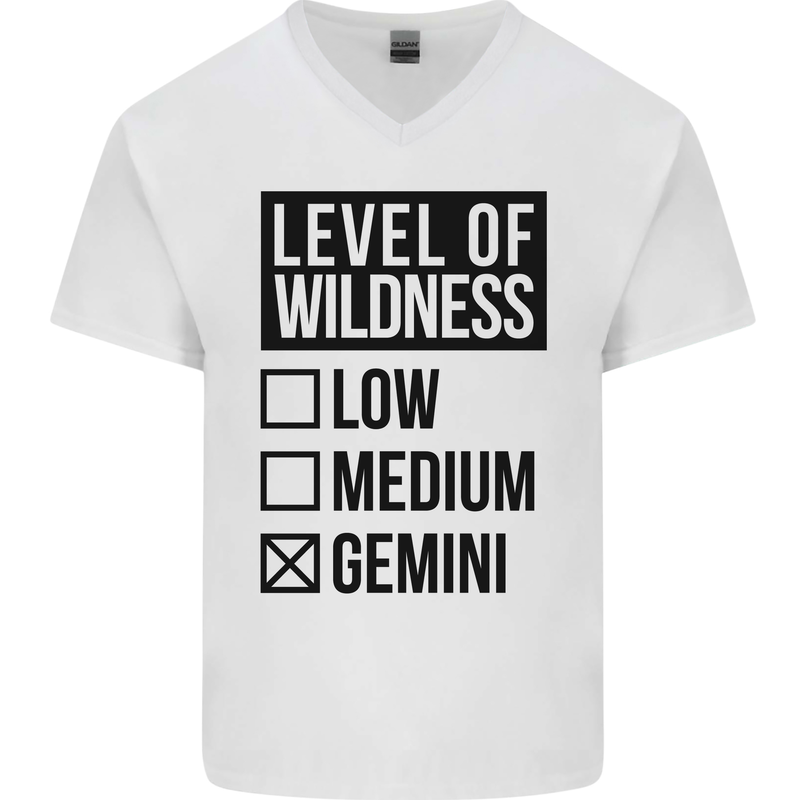Levels of Wildness Gemini Mens V-Neck Cotton T-Shirt White