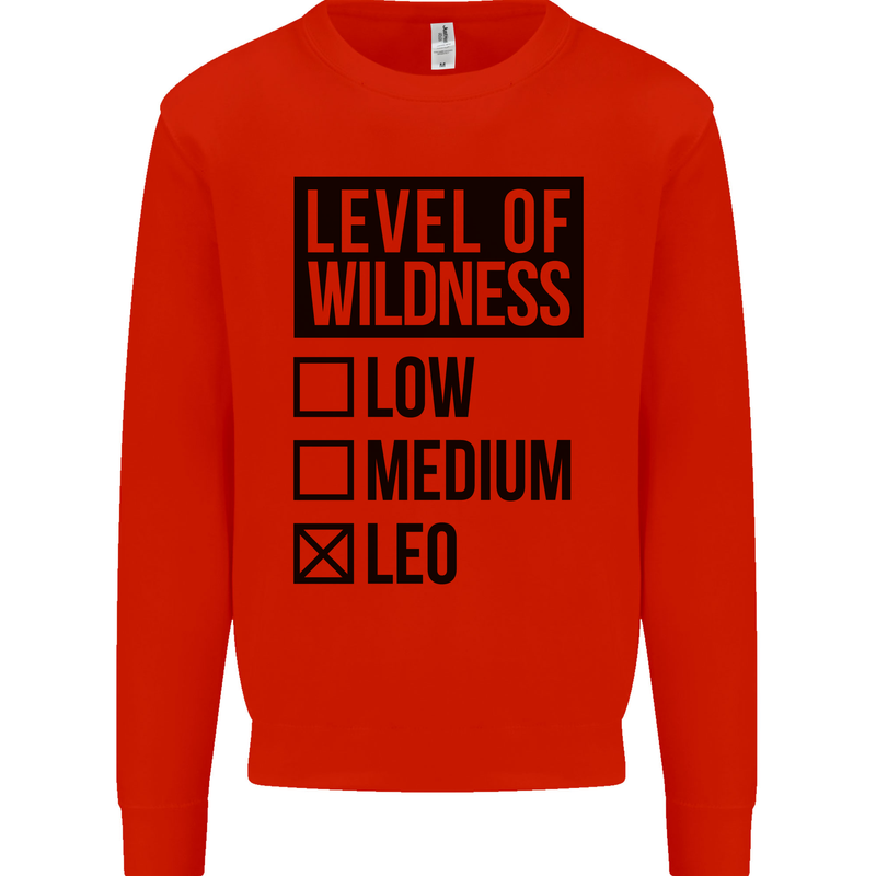 Levels of Wildness Leo Kids Sweatshirt Jumper Bright Red