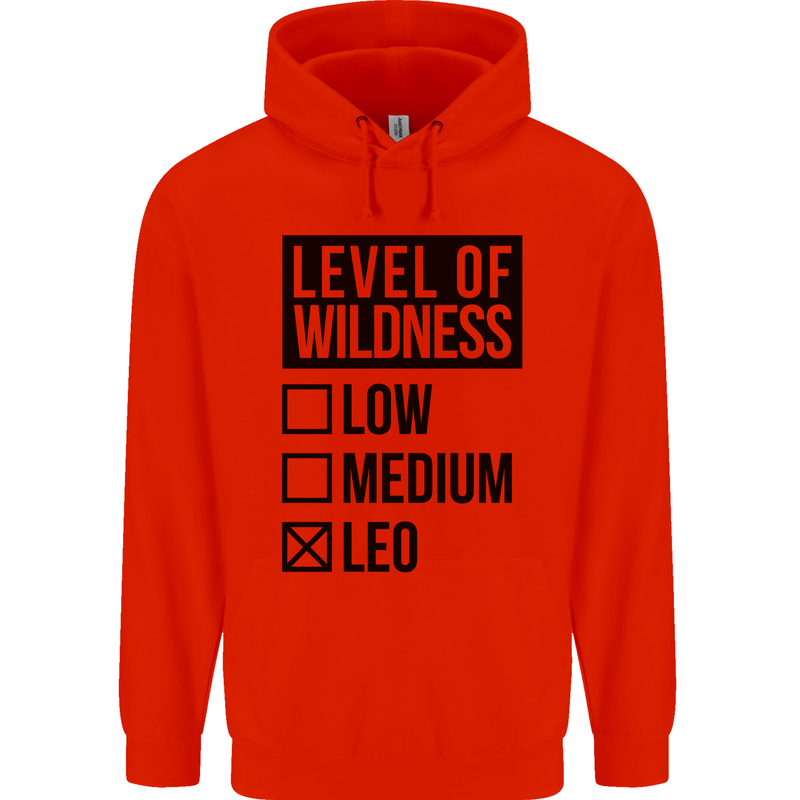 Levels of Wildness Leo Mens 80% Cotton Hoodie Bright Red