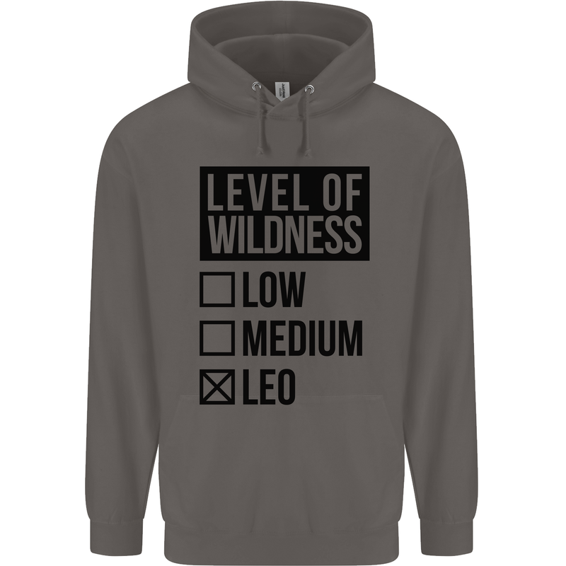 Levels of Wildness Leo Mens 80% Cotton Hoodie Charcoal