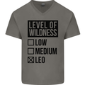 Levels of Wildness Leo Mens V-Neck Cotton T-Shirt Charcoal