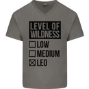 Levels of Wildness Leo Mens V-Neck Cotton T-Shirt Charcoal