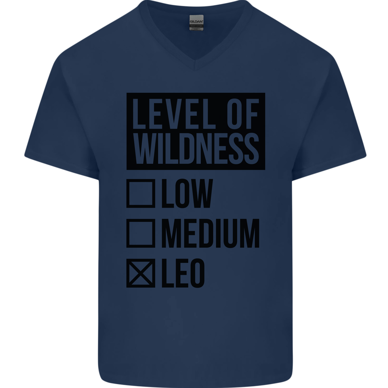 Levels of Wildness Leo Mens V-Neck Cotton T-Shirt Navy Blue