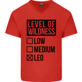 Levels of Wildness Leo Mens V-Neck Cotton T-Shirt Red