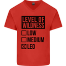 Levels of Wildness Leo Mens V-Neck Cotton T-Shirt Red