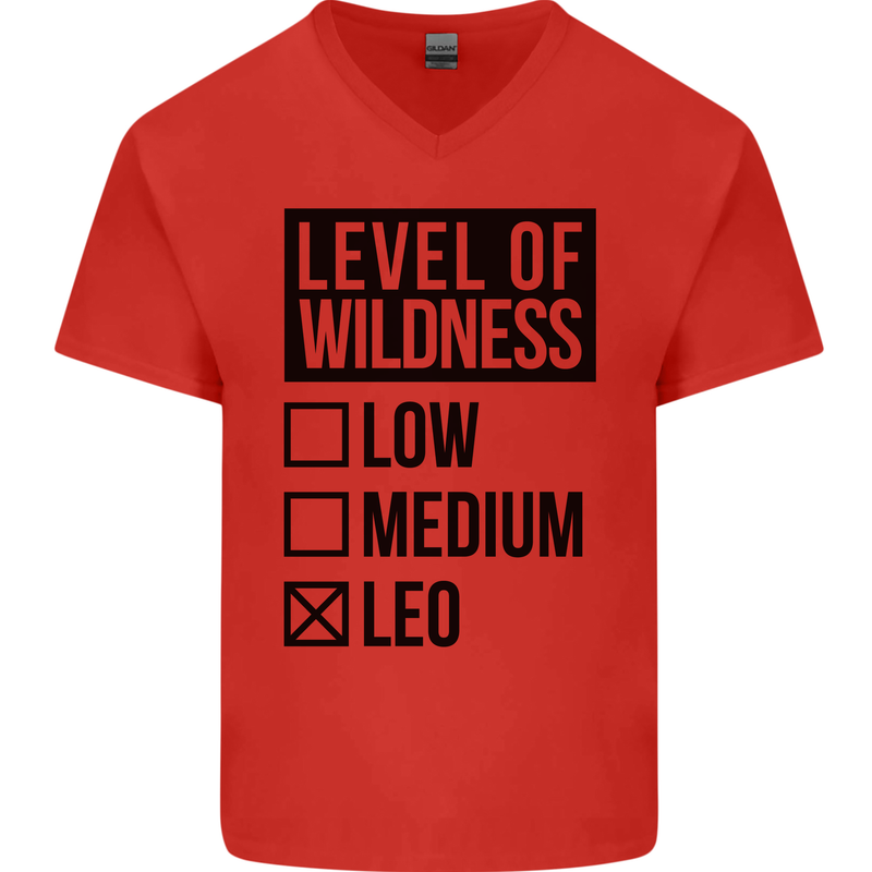 Levels of Wildness Leo Mens V-Neck Cotton T-Shirt Red