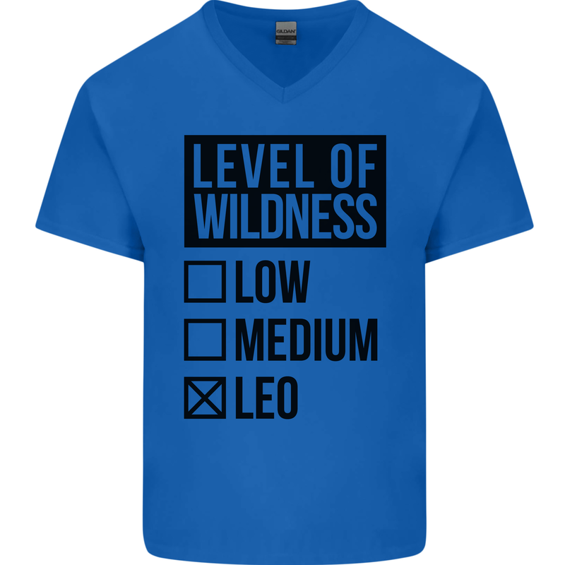 Levels of Wildness Leo Mens V-Neck Cotton T-Shirt Royal Blue