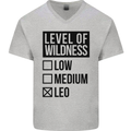 Levels of Wildness Leo Mens V-Neck Cotton T-Shirt Sports Grey