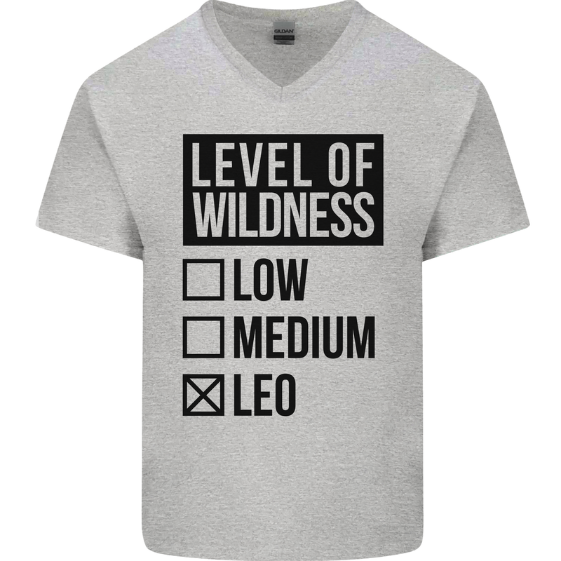 Levels of Wildness Leo Mens V-Neck Cotton T-Shirt Sports Grey