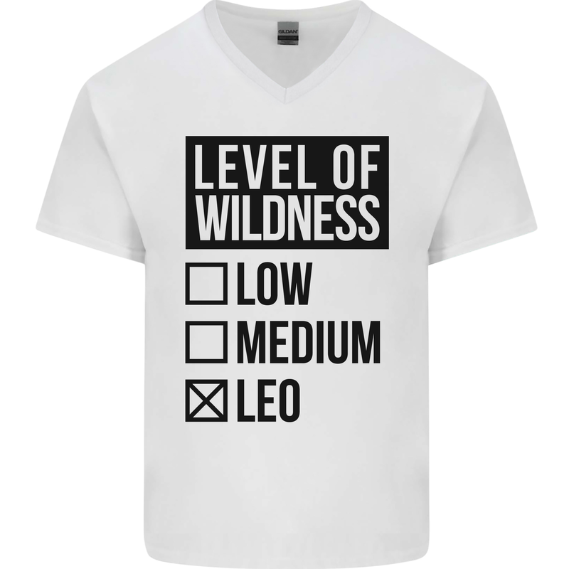 Levels of Wildness Leo Mens V-Neck Cotton T-Shirt White