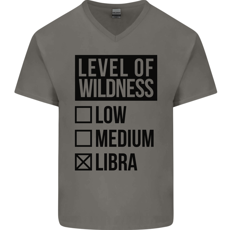 Levels of Wildness Libra Mens V-Neck Cotton T-Shirt Charcoal